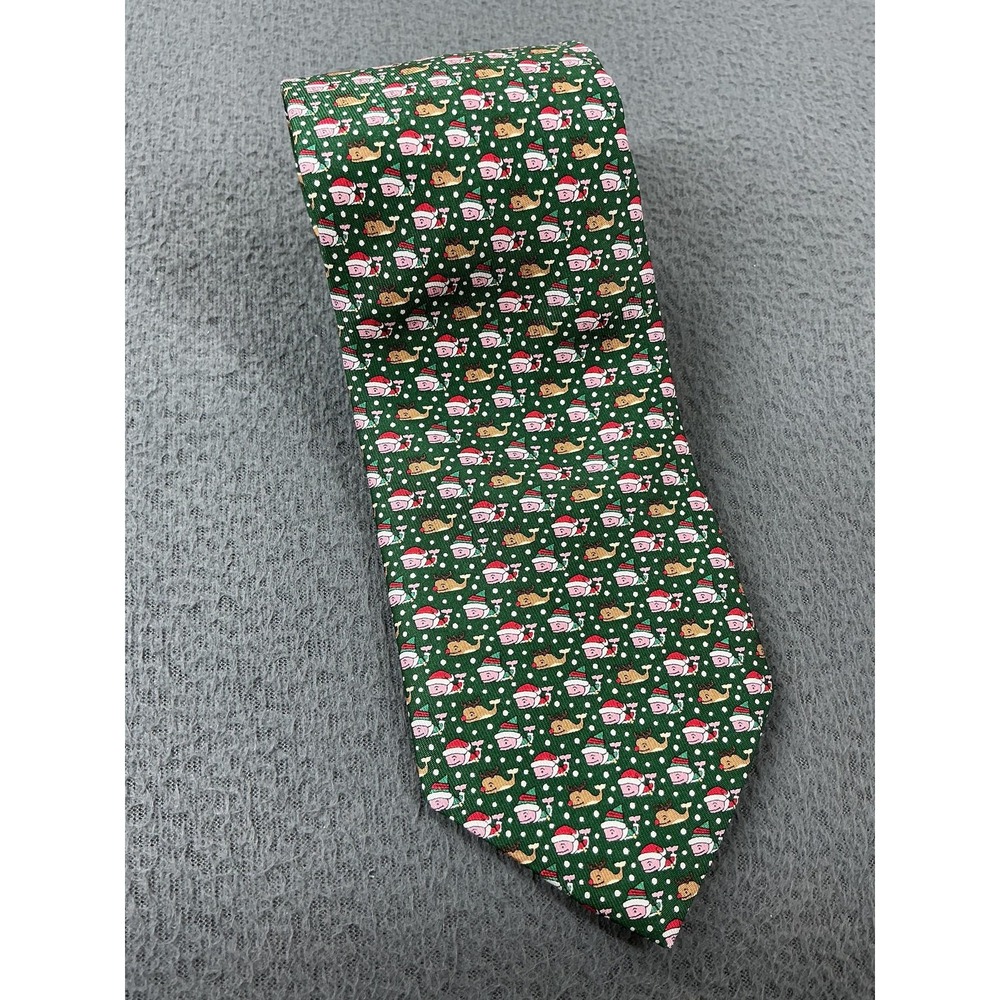 Vineyard Vines Designer Tie Mens One Size Green Christmas Polka Dot 100% Silk